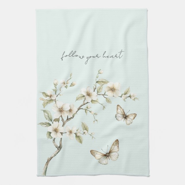 Green White Tulip Flowers Bridal Shower Tea Towel (Vertical)
