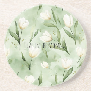 Green White Tulip Flowers Coaster