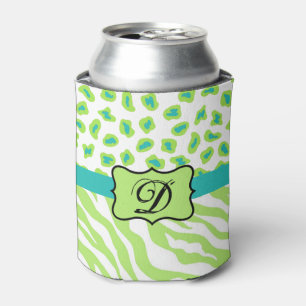Green White Turquoise Leopard Zebra Skin Monogram Can Cooler