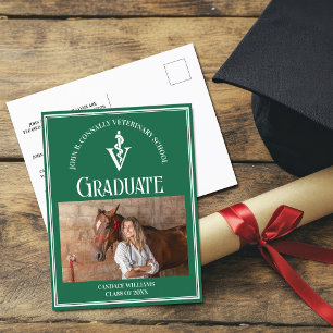 Green White Veterinary School Photo Graduation Postcard