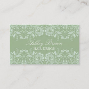 Green & White Vintage Lace Business Card