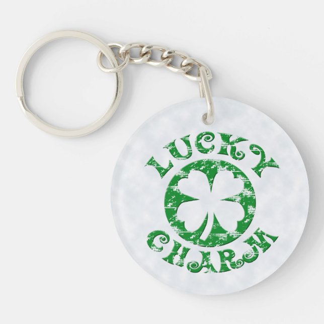 Green/White Vintage Lucky Charm Key Ring (Front)