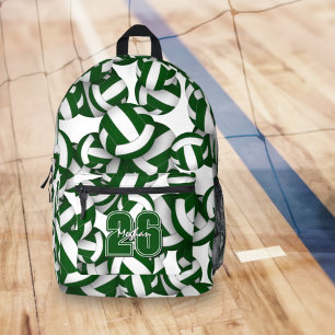 Green white volleyball team colours w player name printed backpack