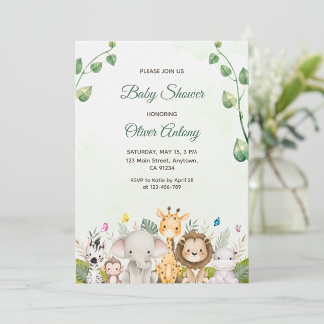 Green & White Watercolor Baby Shower Invitation (Standing Front)