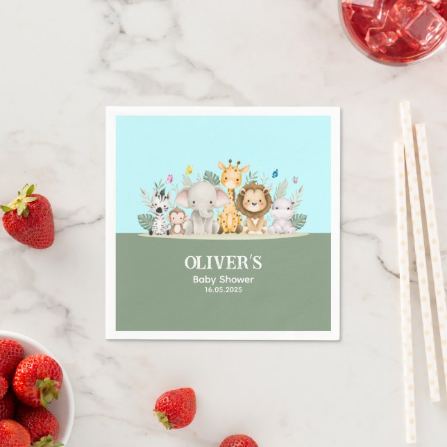 Green & White Watercolor Baby Shower Paper Napkin (Insitu)