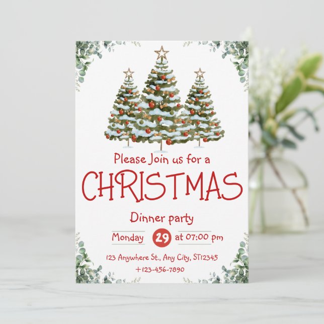 Green White Watercolor Christmas Party Invitation  (Standing Front)