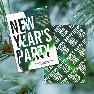 Green, white watercolor New Year's Eve party Invitation