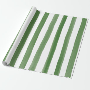 Green & White Watercolor Stripes Pattern Wrapping Paper