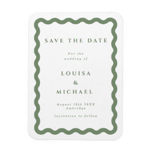 Green & White Wavy Frame Wedding Save the Date Magnet