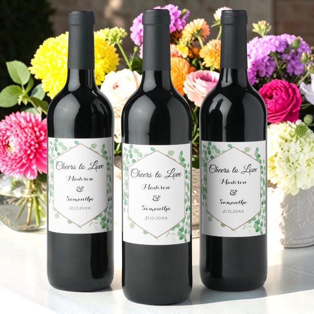 Green White Wedding Eucalyptus  Wine Label (Creator Uploaded)
