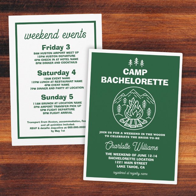 Green White Weekend Camp Bachelorette Invitation (Green White Weekend Camp Bachelorette Invitation
)