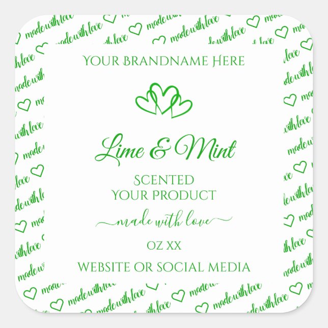 Green White Word Cloud Frame Product Labels Hearts (Front)