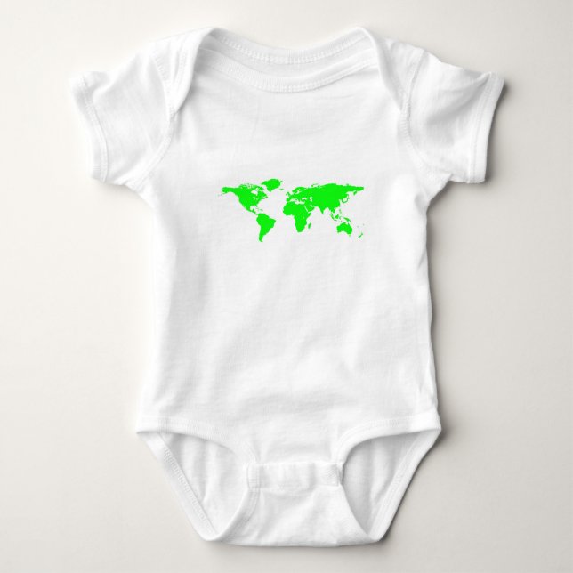 Green White World Map Baby Bodysuit (Front)