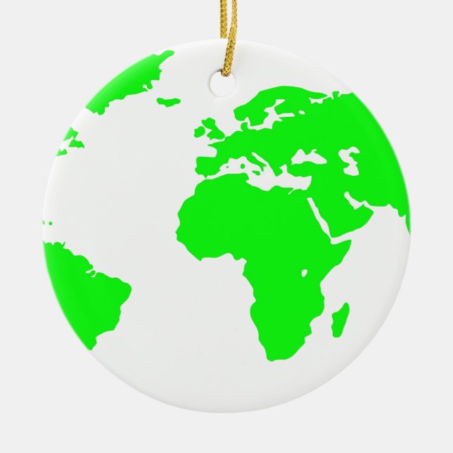 Green White World Map Ceramic Tree Decoration (Front)