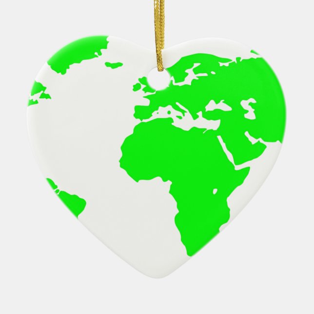 Green White World Map Ceramic Tree Decoration (Front)