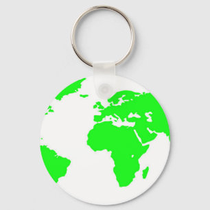 Green White World Map Key Ring