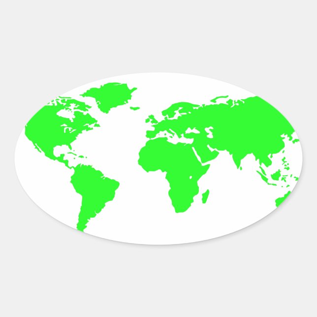 Green White World Map Oval Sticker (Front)