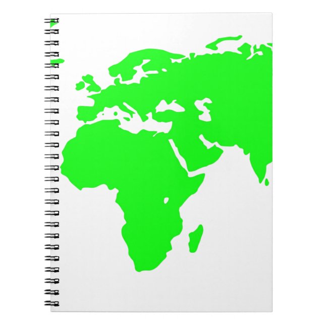 Green White World Map Spiral Notebook (Front)