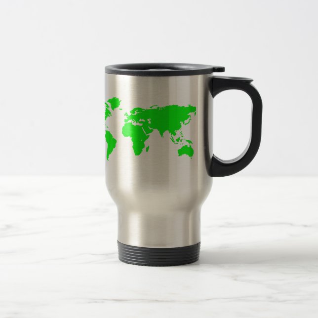 Green White World Map Travel Mug (Right)