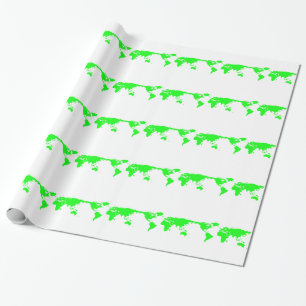 Green White World Map Wrapping Paper