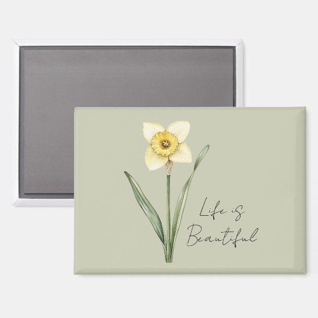 Green White Yellow Daffodil Flower Magnet (Front/Back)