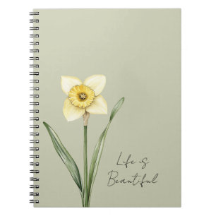 Green White Yellow Daffodil Flower Notebook