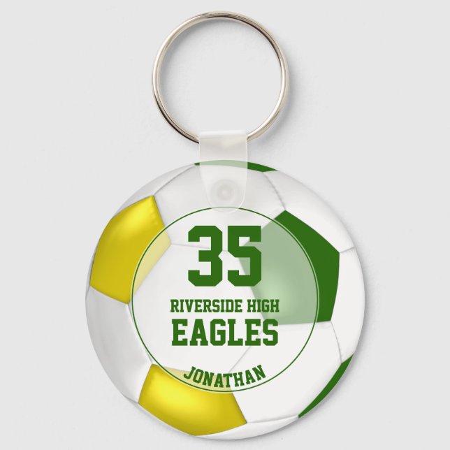 green white yellow kids soccer team spirit key ring (Front)