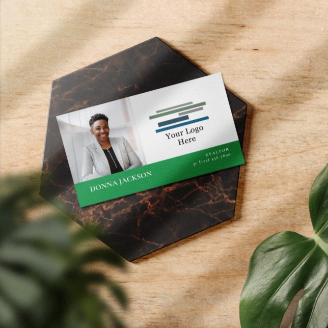 Green White Your Photo & Logo Professional Business Card (Creator Uploaded)