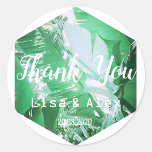 Green Wild Banana Leaves Thank You Wedding Sticker