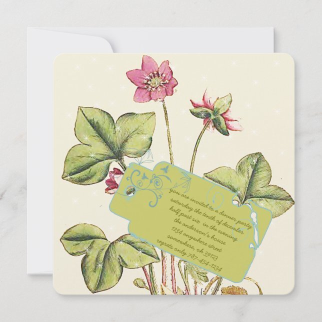Green Wild Flower Dinner Invitations (Front)