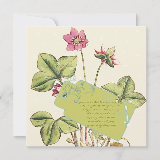 Green Wild Flower  Dinner Invitations (Front)