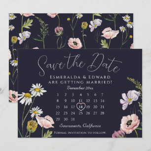 Green Wild Flower Wedding Calendar Save The Date 