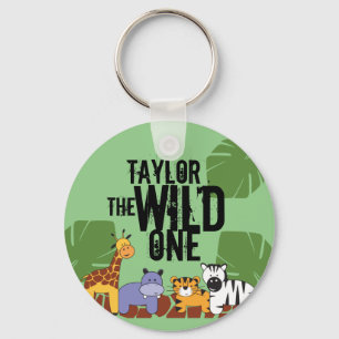 Green Wild One Safari Animals Personalised Key Ring