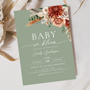 Green Wildflower Baby in Bloom Autumn Baby Shower Invitation