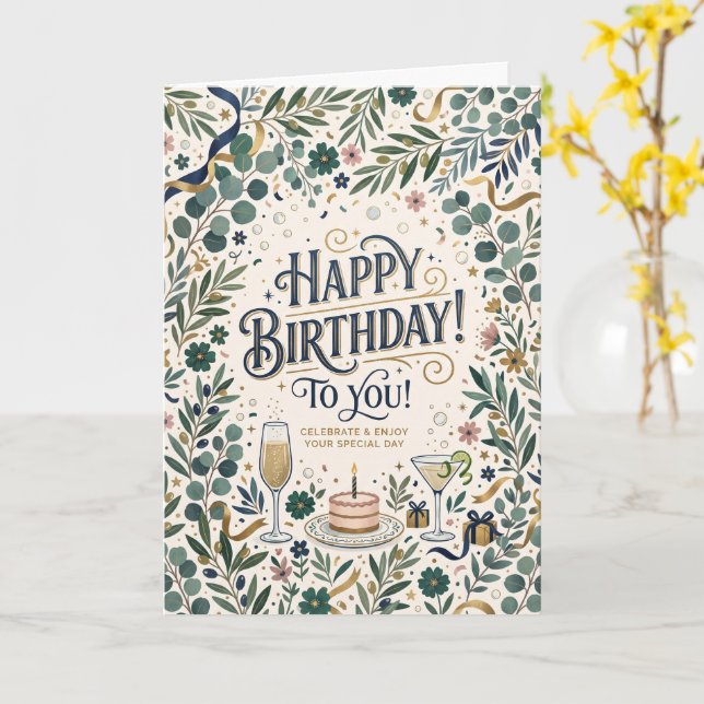 Green Wildflower Birthday Card (Yellow Flower)