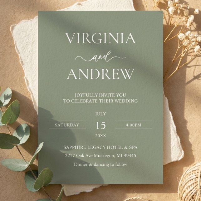 Green Wildflower Boho Wedding Modern Monogram Invitation (Creator Uploaded)
