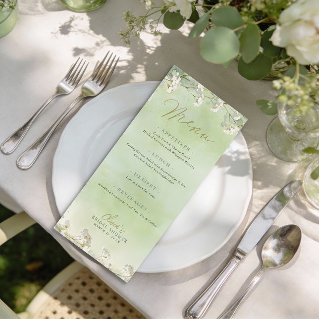 Green Wildflower Bridal Shower Menu (Garden Bridal Shower Menu)