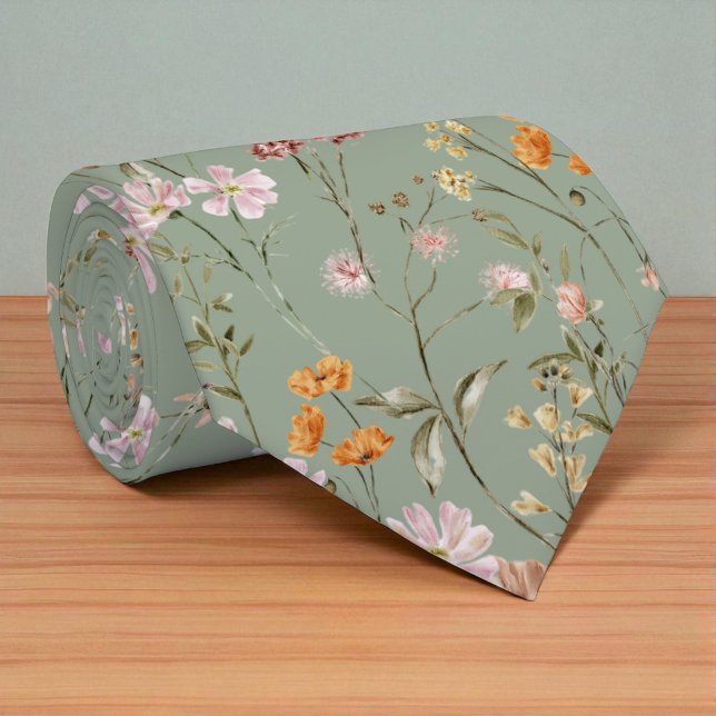 Green Wildflower Garden Flowers Spring Meadow Tie (Creator Uploaded)