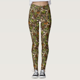 Green Wildflower Garden Pattern Leggings