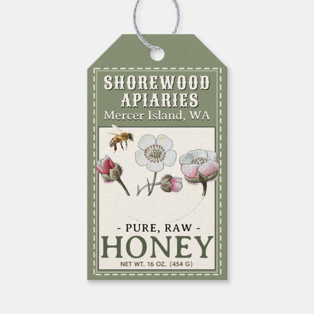 Green Wildflower Honey Bee Apiary Gift Tag (Front)