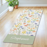Green Wildflower Watercolor Custom Name Yoga Mat<br><div class="desc">This floral yoga mat features a boho wildflower pattern. It is easily customizable with your name and or monogram.</div>