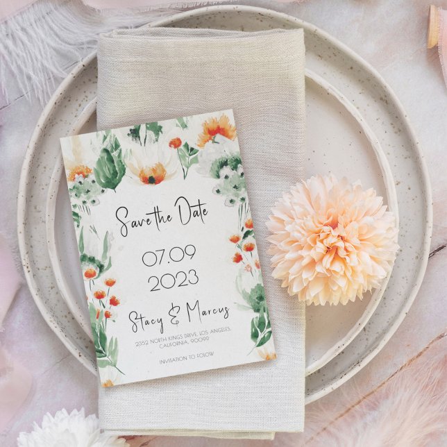 Green Wildflowers Frame Save The Date Invite (Creator Uploaded)