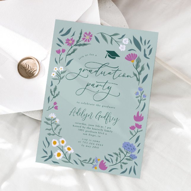 Green Wildflowers Graduation Party Invitation (Creator Uploaded)