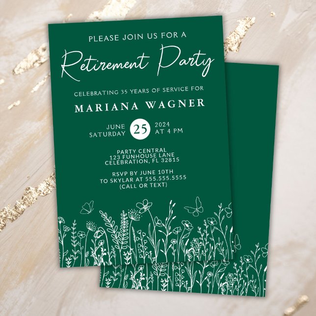 Green Wildflowers Retirement Party Invitation (Creator Uploaded)
