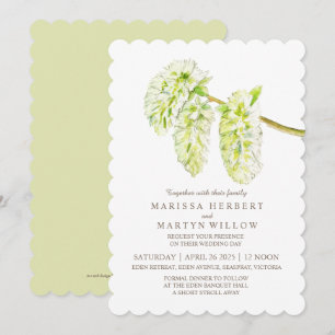 Green willow catkin watercolor wedding invitations