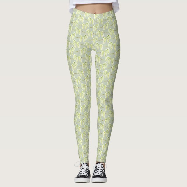 Green willow catkins pattern leggings (Front)