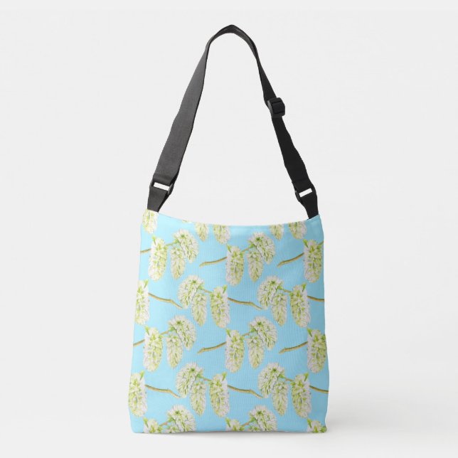 Green willow catkins watercolor pattern tote bag (Front)