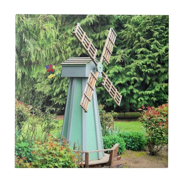 Green Windmill Garden Decor Tile (Front)