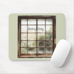 Green Window Rainy Day Mouse Pad
