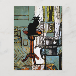 green Window with Black Cat Postcard
